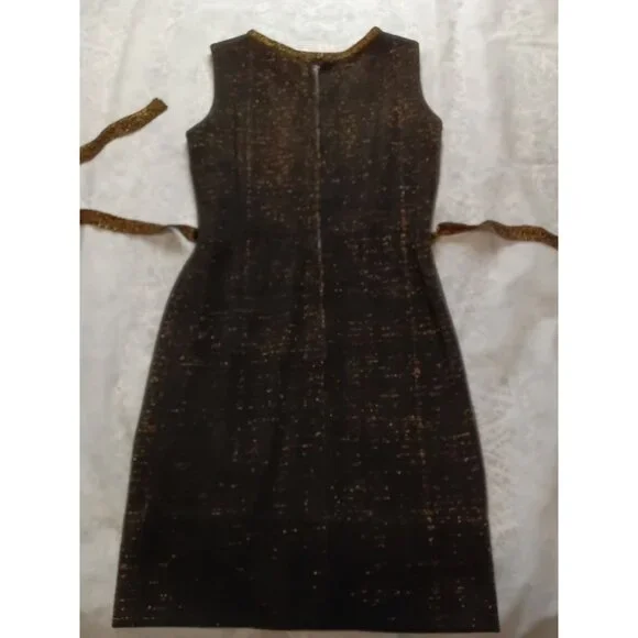Vintage Camelot Patty Ann Black & Gold Glitter Sheath Dress With Belt Medium - Picture 4 of 9